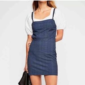 Free People Blue Plaid Pinafore Dress